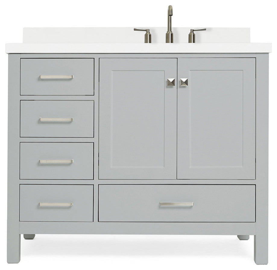 ARIEL Cambridge 43" Right Offset Rectangle Sink Gray Bathroom Vanity Quartz Top