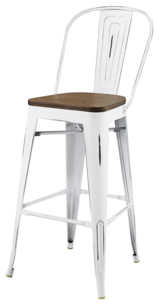 Bar Stool Chair Barstool, Set of 2, Wood, Metal, White, Modern, Bar Pub Bistro