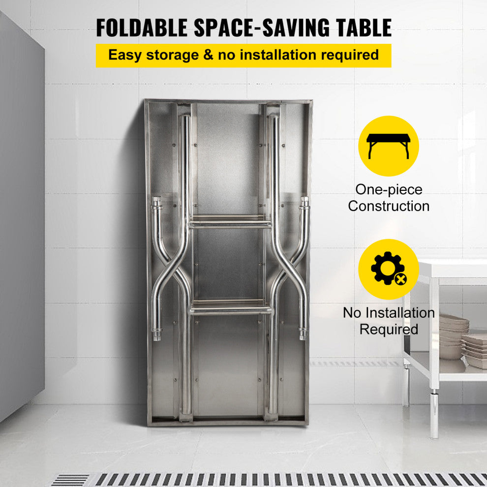 48x30 Inch Folding Prep Table Stainless Steel Worktable Kitchen Workstation