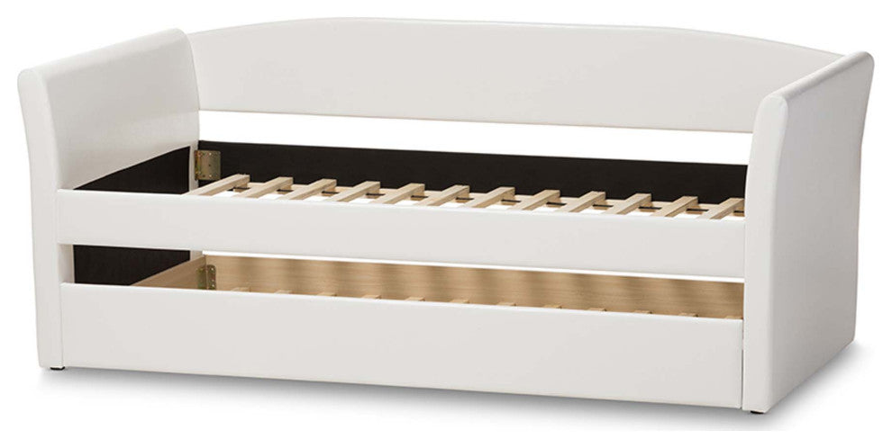 Jolene Fabric Upholstered Daybed With Trundle Bed, White