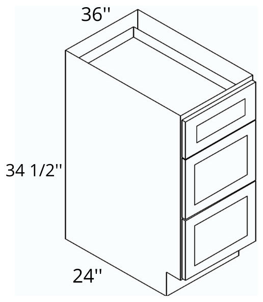 Classic White 36'' 3-Drawer Base Cabinet