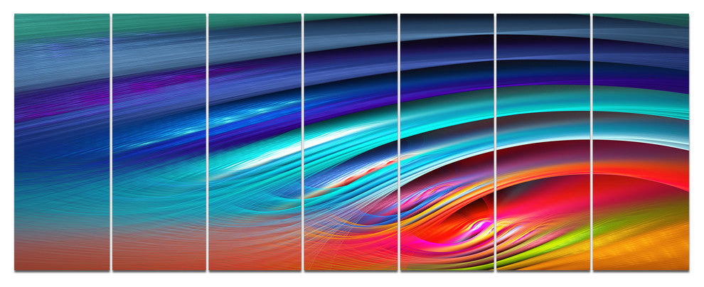 Beautiful Fractal Rainbow Waves, Floral Canvas Art Print, 83"x32", 7 Panels