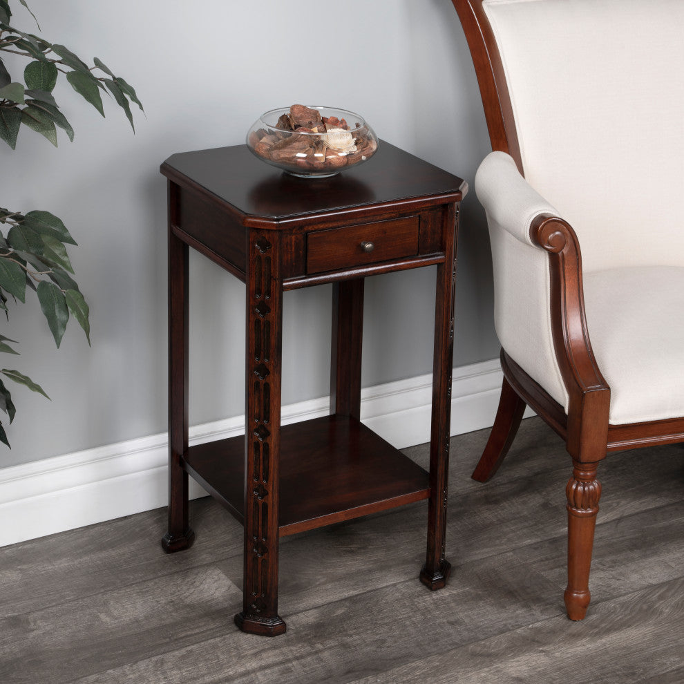 Moyer Wood Side Table With Storage, Dark Brown
