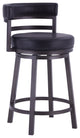 Benzara BM282098 Swivel Bar Stool, Vegan Leather, Curved Back, Black, Gray