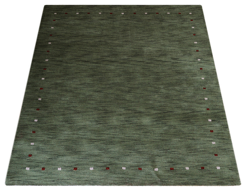 HAND KNOTTED LOOM WOOL ECO-FRIENDLY AREA RUGS - Rectangle, Green, Contemporary