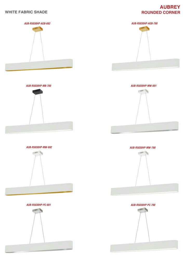 30W Horizontal Matte White Pendant w/ White/Gold Shade, AUB-R5030HP-MW-692