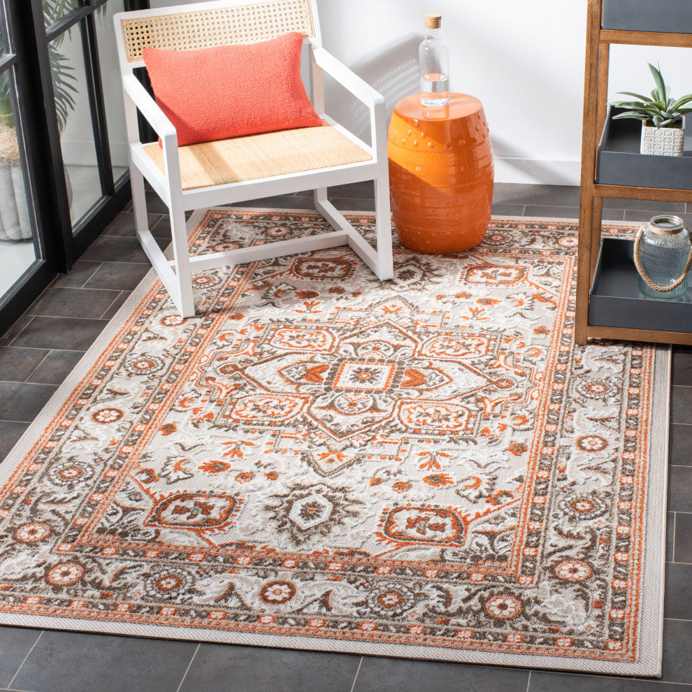 Safavieh Indoor-Outdoor Cabana Collection, CBN680 Rug, Beige/Orange, 9'x12'