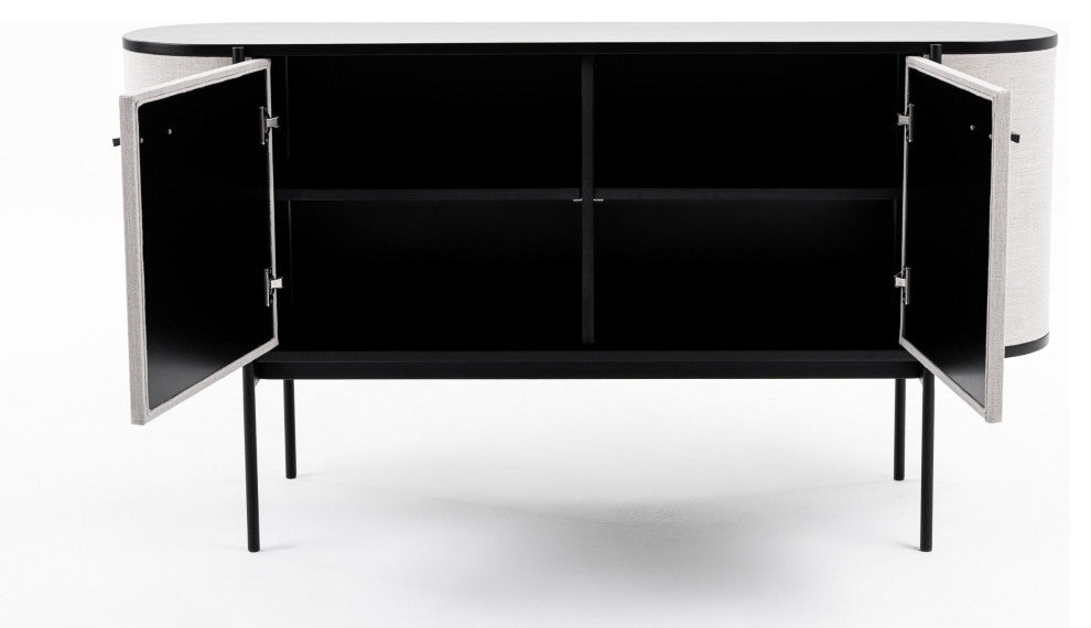 Modrest Hobart Modern Beige Fabric and Black Metal Buffet