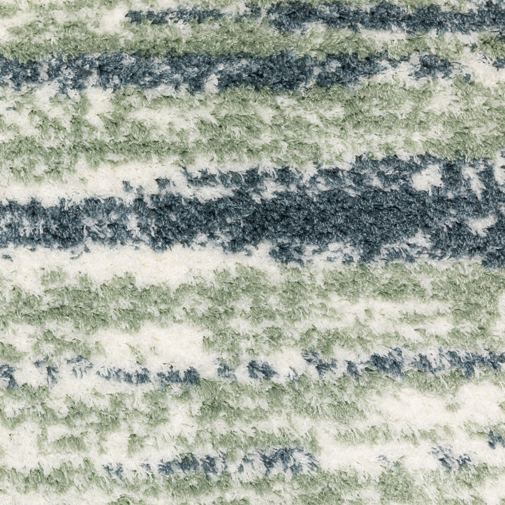 Greer Modern Distressed Stripe Blue/ Green Area Rug, 3'10" x 5'5"