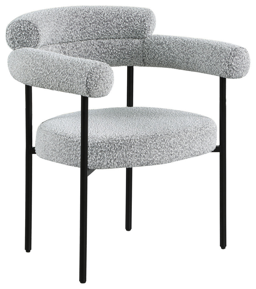 Blake Upholstered Dining Chair, Grey, Boucle Fabric, Matte Black, Set of 2
