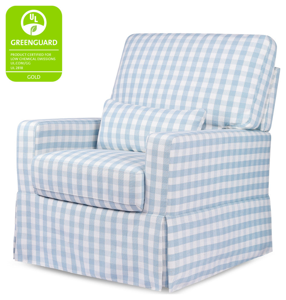 Crawford Pillowback Comfort Swivel Glider, Blue Gingham