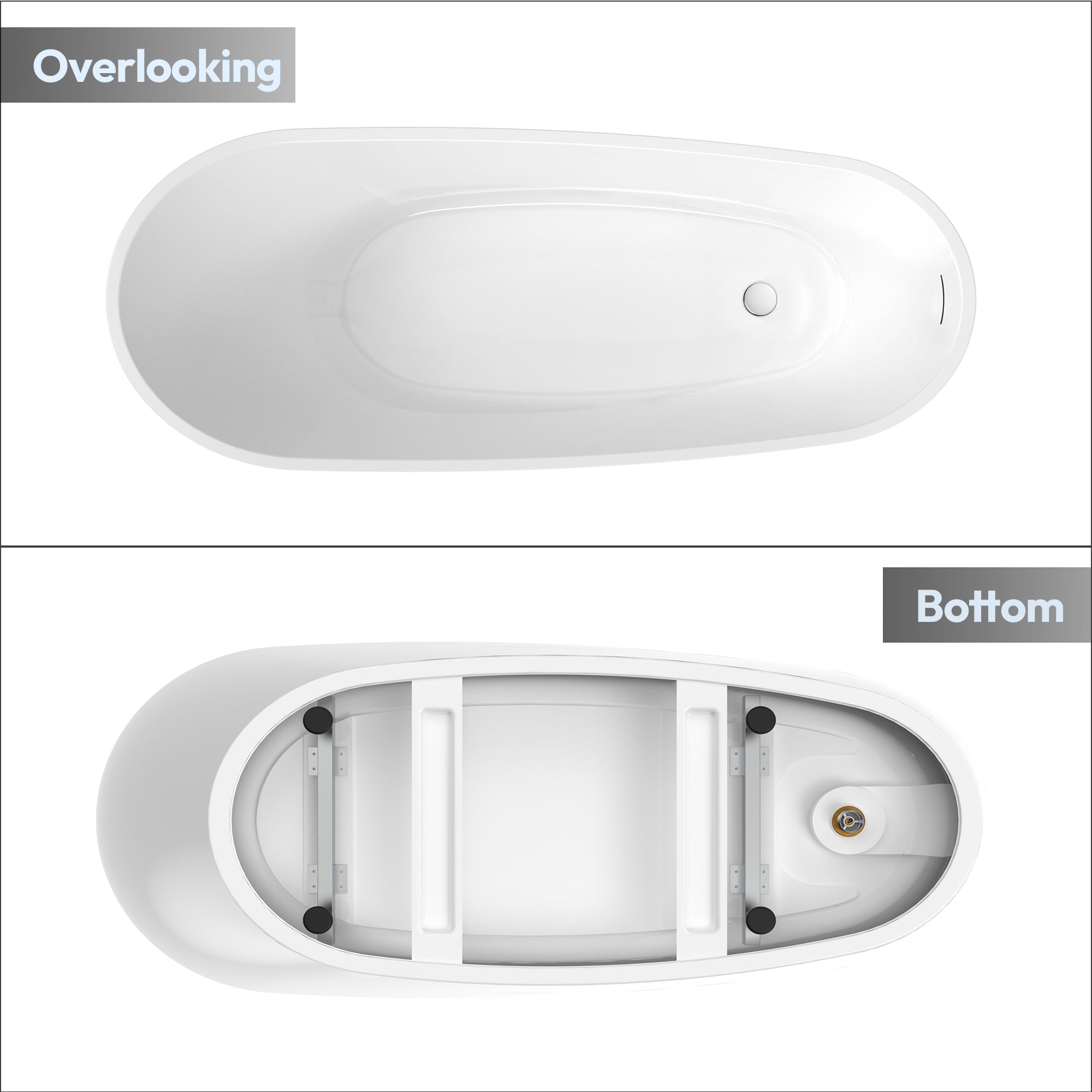 Lahore Freestanding Acrylic Soaking Bathtub, White, 66.9"l X 29.1"w