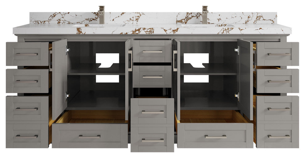 Boston 84" Double Sink Bath Vanity in Elephant Skin Gray 2" Viola Brown