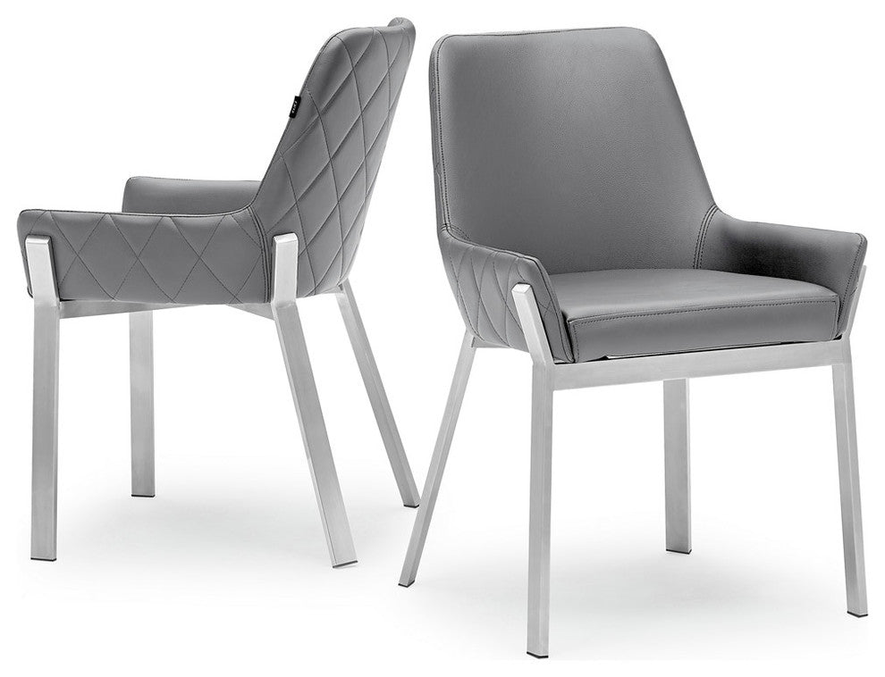 Sydney Leatherette Dining Chair With Brushed Stainless Steel Legs, Gray