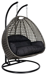 2 Person Charcoal Wicker Double Hanging Egg Swing Chair, Black