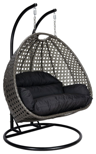2 Person Charcoal Wicker Double Hanging Egg Swing Chair, Black