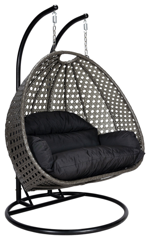 2 Person Charcoal Wicker Double Hanging Egg Swing Chair, Black
