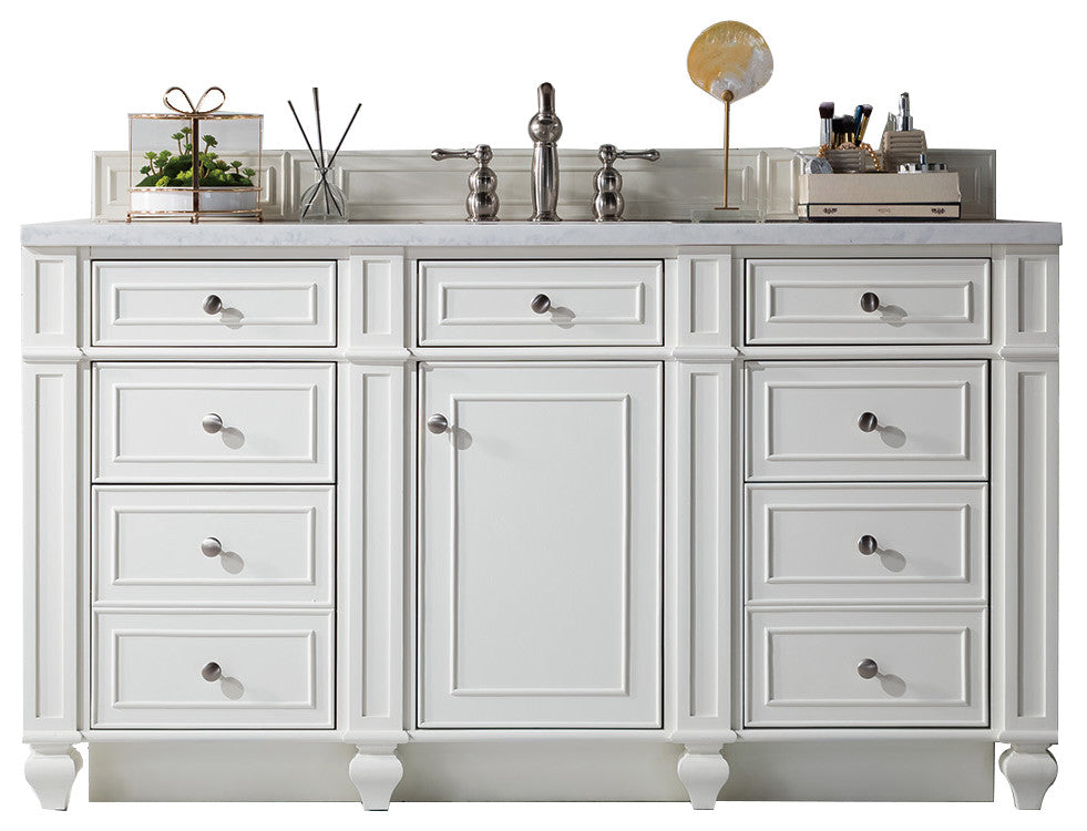 Bristol 60" Single Vanity Bright White, Carrara Marble