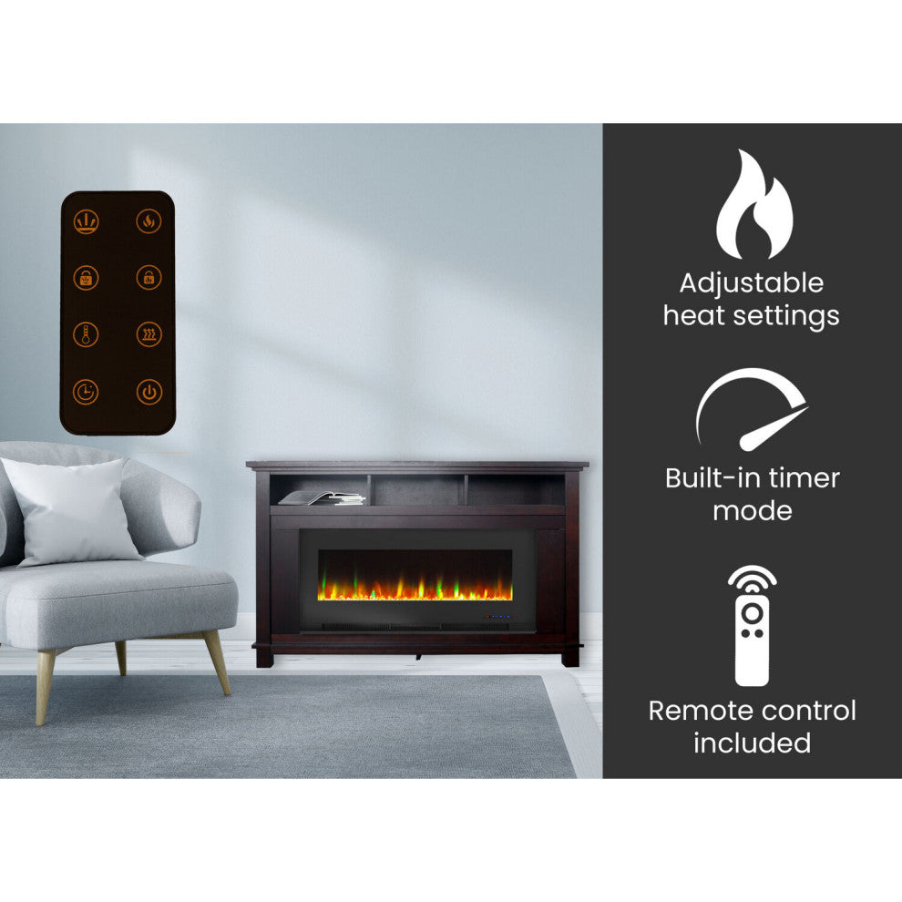 Winchester Electric Fireplace TV Stand and Crystal Rock Display, Mahogany
