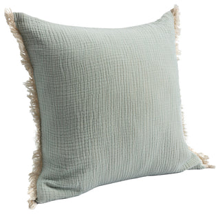 Cream/ Beige Solid Fringed Organic Turkish Cotton Throw Pillow, Green