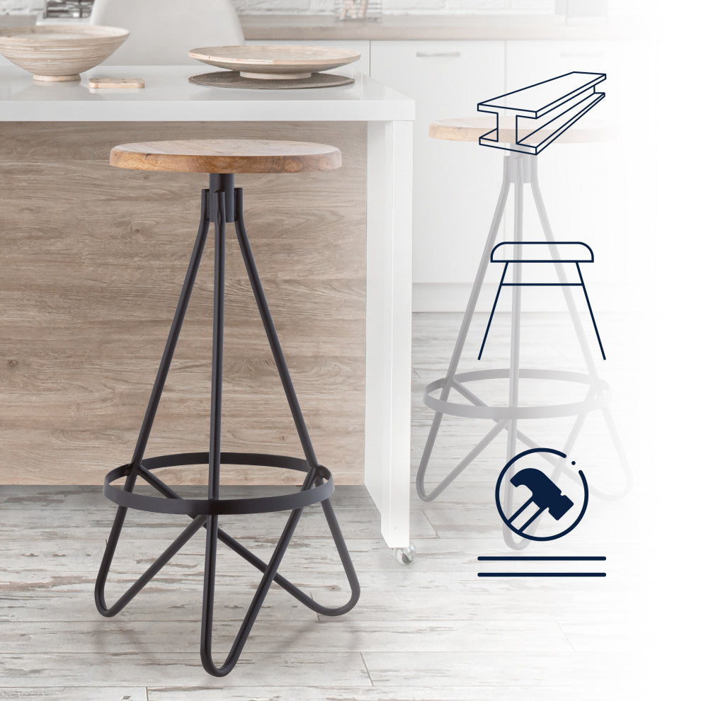 Spiroa Modern Industrial Metal Backless Circular Bar Stool, Brown