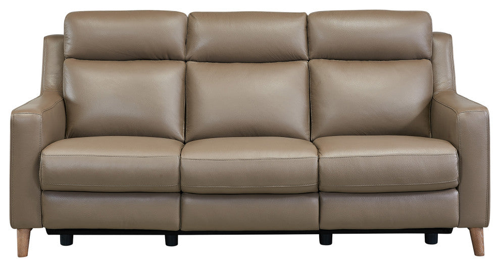 Wisteria Contemporary Sofa In Light Brown Wood Finish And Taupe Genuine Leather