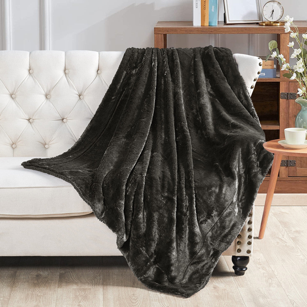 Plain Faux Fur Throw Blanket, Coffee Bean, 60"x80"
