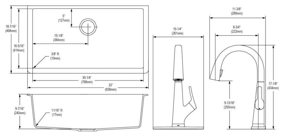 Quartz Classic 33" Single Bowl Undermount Sink Kit With Filtered Faucet, White