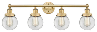 Small Beacon 4-Light 34" Bath Vanity Light, Brushed Brass Finish, Clear Shade
