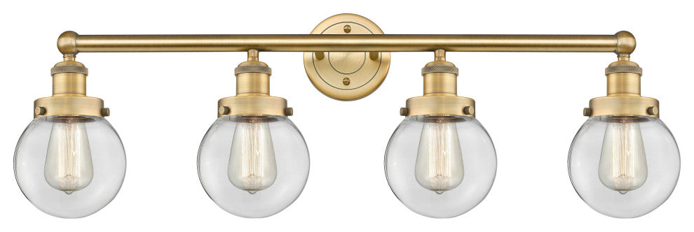 Small Beacon 4-Light 34" Bath Vanity Light, Brushed Brass Finish, Clear Shade