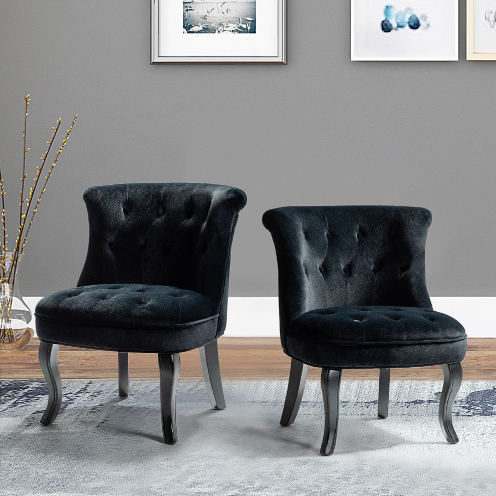 Upholstered Accent Chair With Tufted Back, Set of 2, Black
