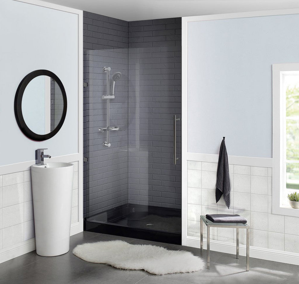 Voltaire 36"x36" Acrylic Black, Single-Threshold, Center Drain, Shower Base