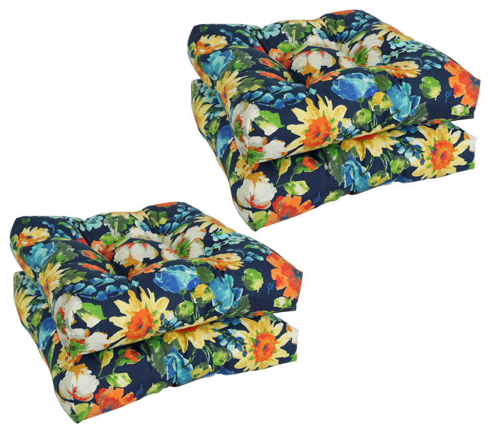 19" Squared Patterned Tufted Chair Cushions, Set of 4, Alfinia Fresco Caspian