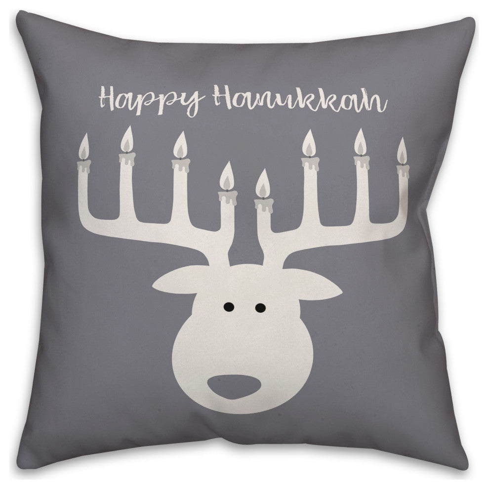 Deer Menorah 16"x16" Throw Pillow