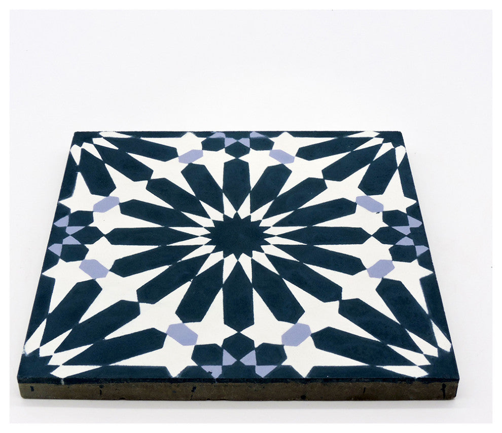 Moroccan Handmade Cement Tiles 8" x 8" Blue, White, Encaustic Tile, Set Of 12.