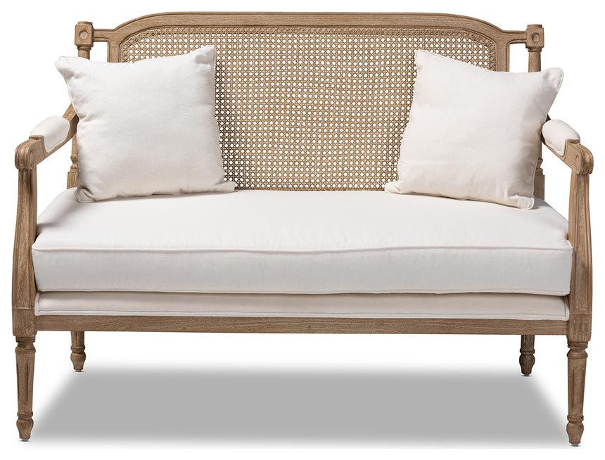Baxton Studio Clemence Ivory Upholstered Whitewashed Wood Armchair