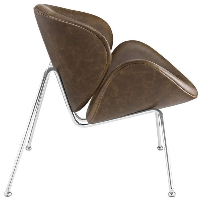 Modern Brown Nutshell Upholstered Vinyl Lounge Chair