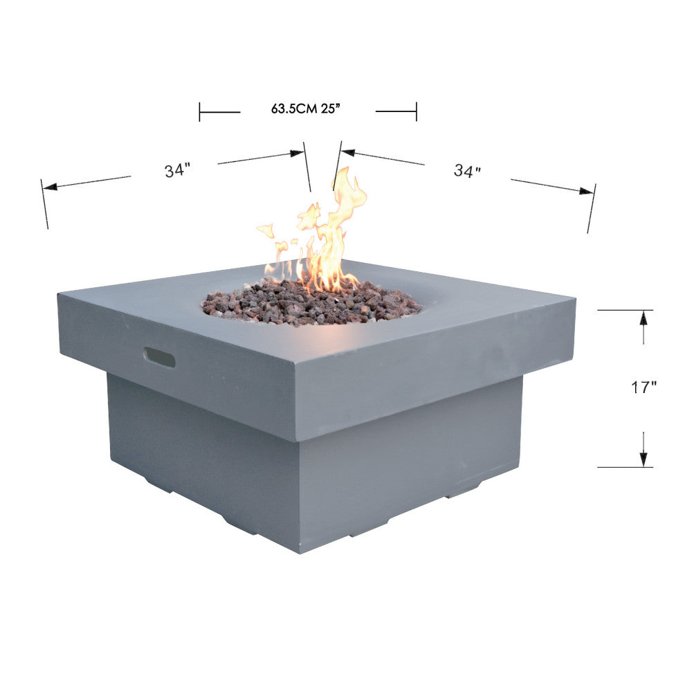 Branford Square Light Gray Concrete 34" Propane Fire Table by Modeno
