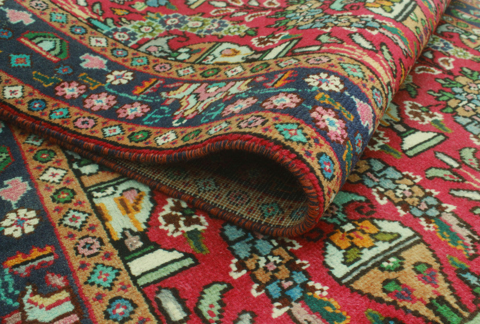 Fine Vintage Distressed Muhannad Red/Navy Runner, 3'4x9'7