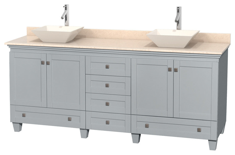 Acclaim Vanity, Oyster Gray, 80", Pyra Bone Porcelain, Ivory Marble