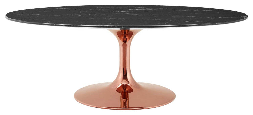 Lippa 48" Oval Artificial Marble Coffee Table, Rose Black
