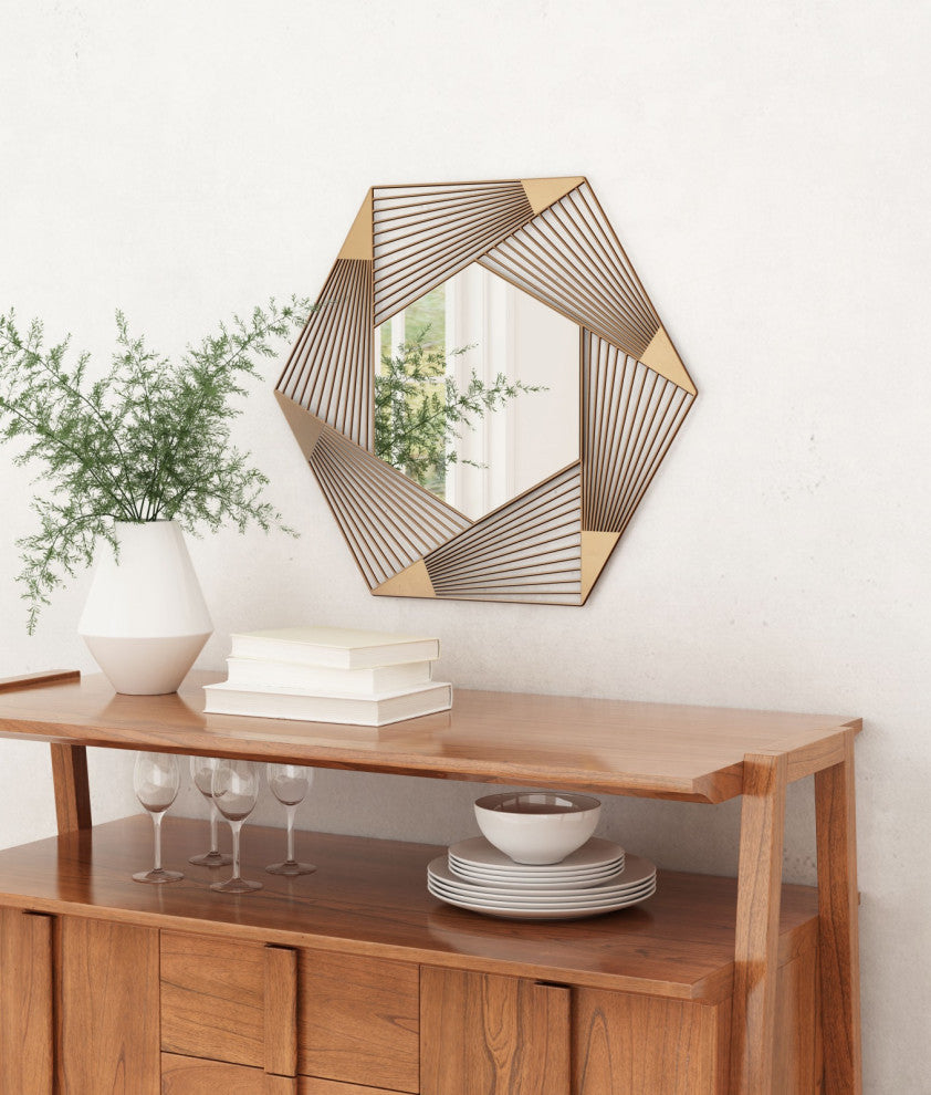 Frame Wall Mirror, Glass, Steel Metal, Gold, Bedroom Living