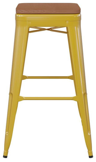 Kai Commercial Grade 30"H Metal Counter Stool, Yellow/Teak