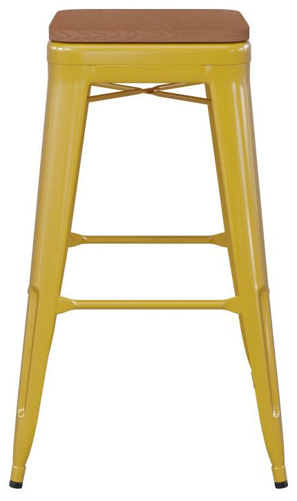 Kai Commercial Grade 30"H Metal Counter Stool, Yellow/Teak