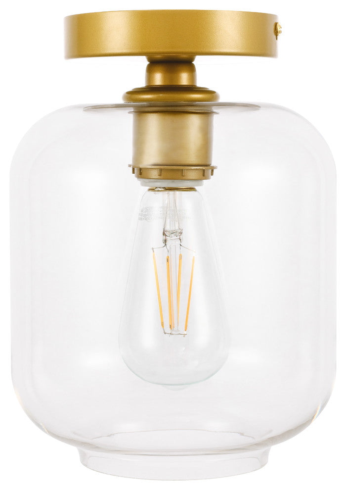 Brass Finish And Clear Glass 1-Light Flush Mount