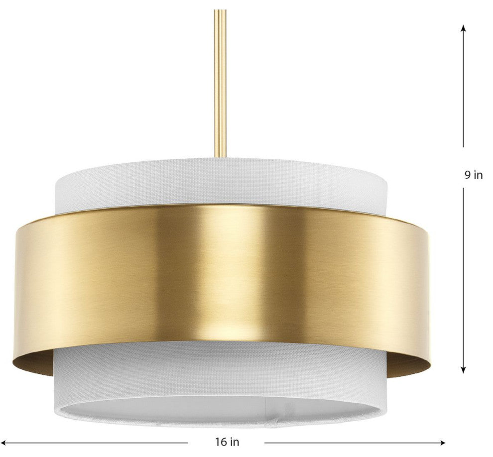Silva Collection Three-Light Brushed Bronze White Linen Shade Pendant