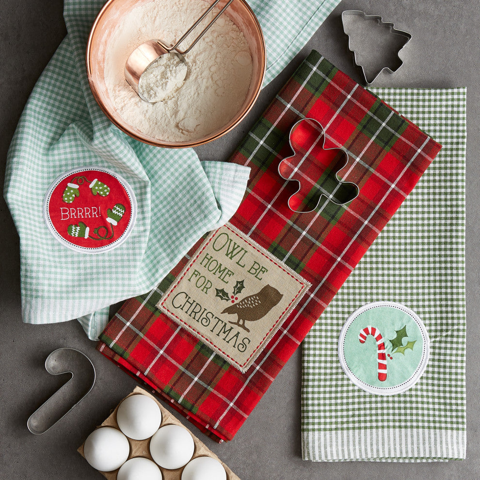 Owl Be Christmas Embroidered Dishtowel