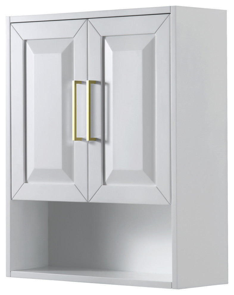 Daria Bathroom Wall-Mounted Storage Cabinet, White With Brushed Gold Trim