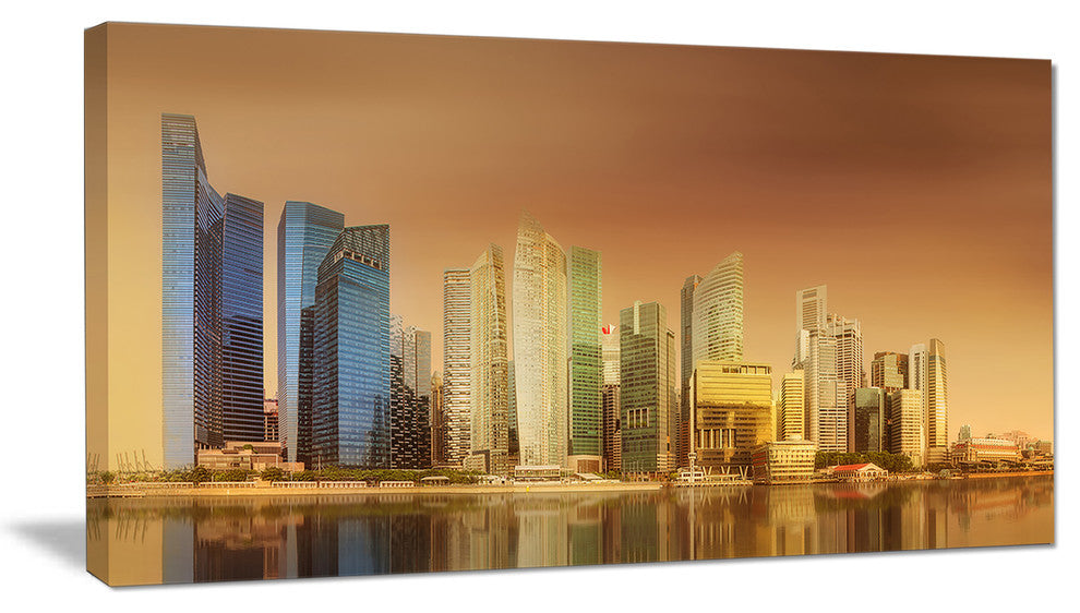 Singapore Skyline under Brown Sky, Large Cityscape Canvas Art Print, 60"x28"