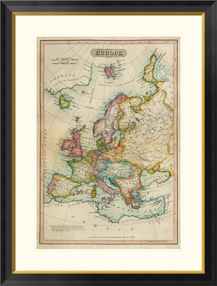 "Europe, 1820" Framed Digital Print by John Melish, 31x40"